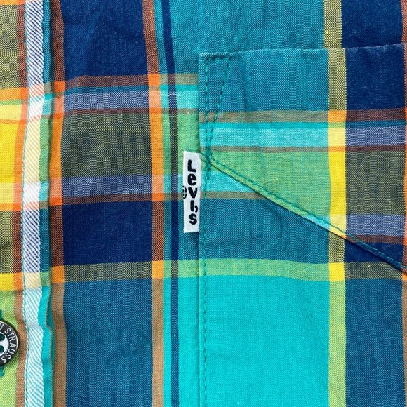 Levi's Shirt Boys Extra Large XL 13-15 Years Green Yellow Blue Plaid Button Up - Picture 2 of 10